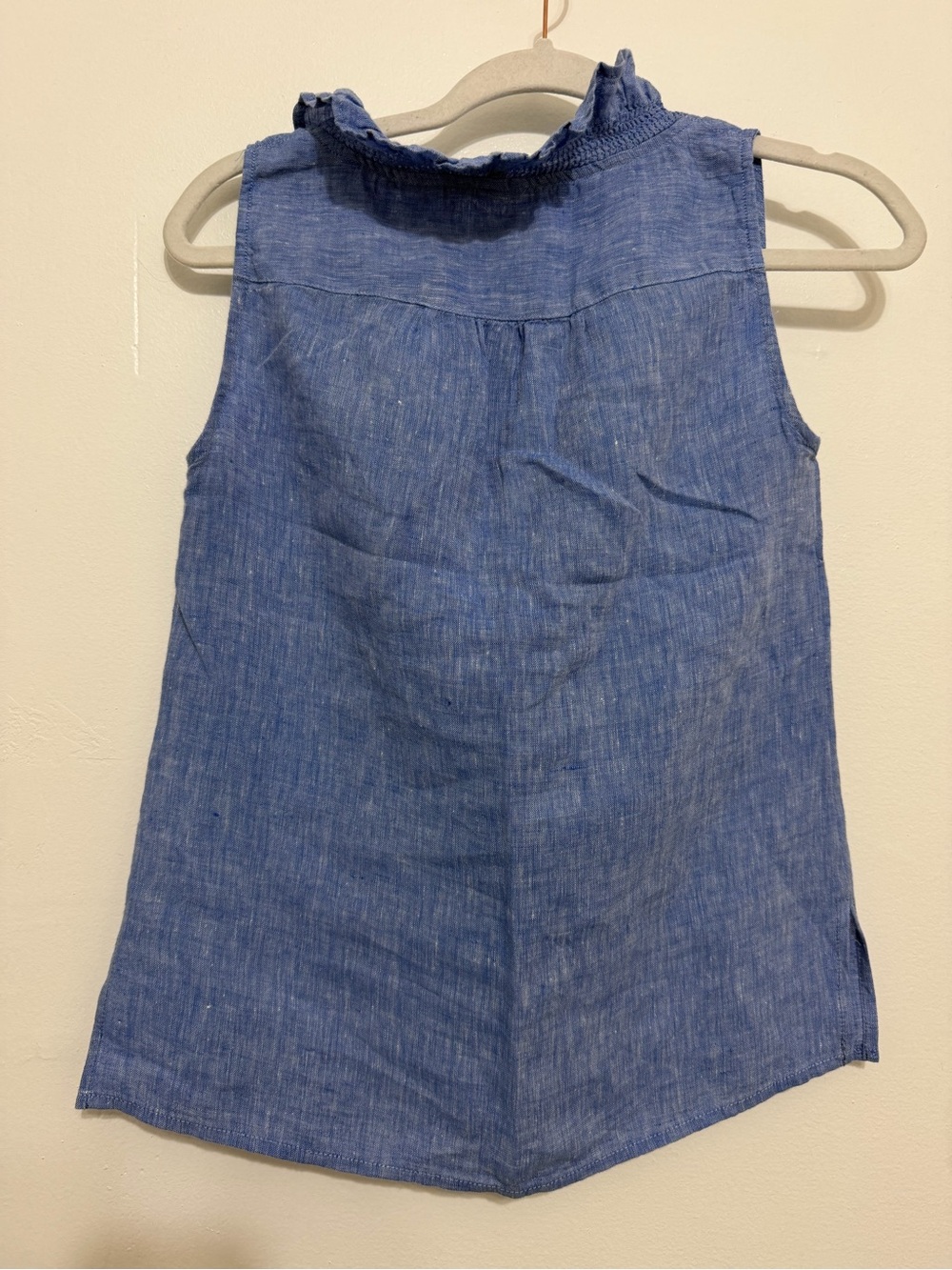 TALBOTS RUFFLE LINEN SHELL - CROSS-DYED - Picture 2 of 5